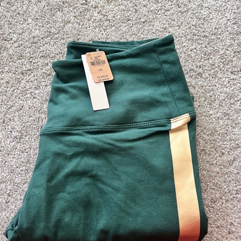 PINK Victoria's Secret Green Leggings with Gold Stripe